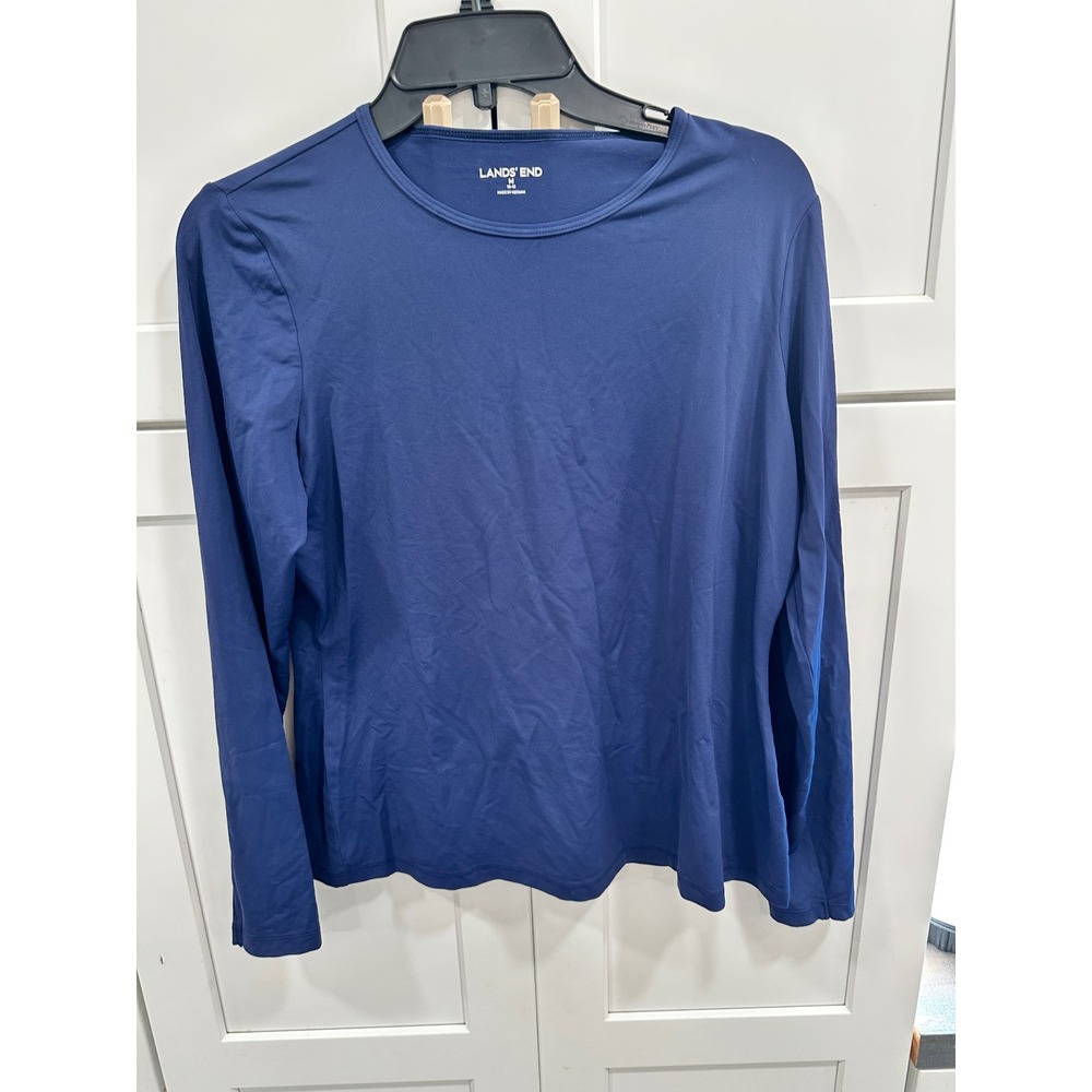 Lands End Navy Blue Long Sleeve Top Women's M 10-12 Crew Neck Casual Athletic